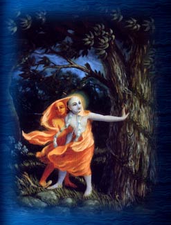 Krsna and Sudama Vipra lost in the forest while searching for firewood. Srimad Bhagavat 10th canto.  Image copyright: The Bhaktivedanta Book Trust--www.Krishna.com