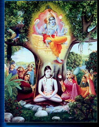 Lord Siva meditates on his worshipable Lord Sankarsana awaiting the order to destroy the universe. Srimad Bhagavatam 5.17.16-24  Image copyright: The Bhaktivedanta Book Trust -- www.Krishna.com